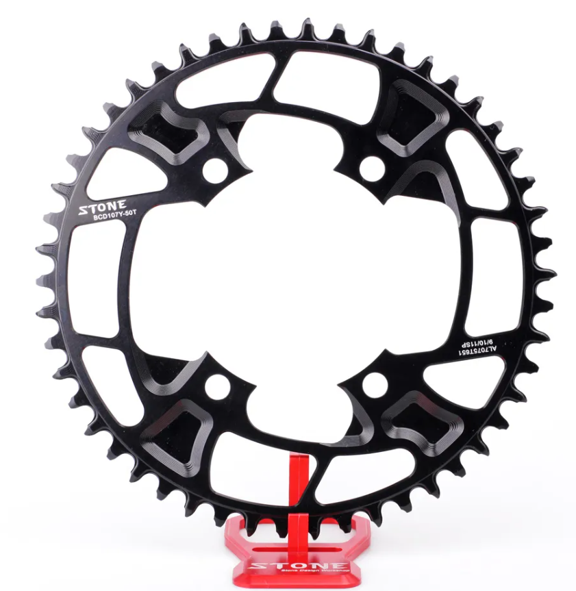 STONE – Plato Redondo/Ovalado Monoplato 107 BCD Compatible con SRAM Force AXS Gravel Carretera Road CNC Aluminio 7075-T651 4 Brazos 38T | 40T | 42T | 44T | 46T | 48T |