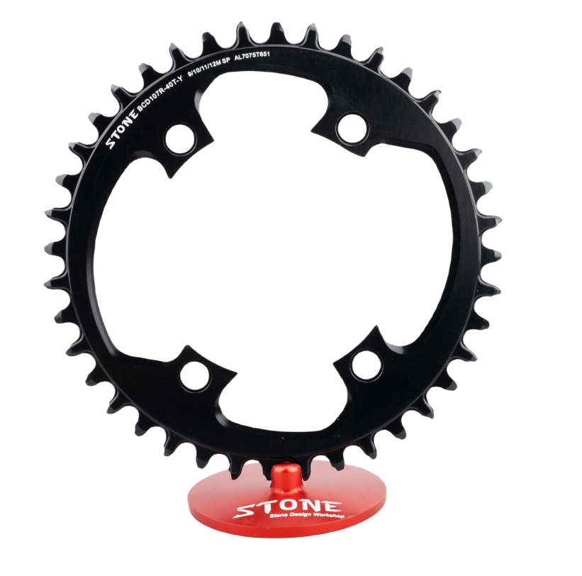STONE – Plato Redondo Monoplato 107 BCD Compatible con SRAM Rival AXS Gravel Carretera Road CNC Aluminio 7075-T651 4 Brazos 38T | 40T | 42T | 44T | 46T | 48T