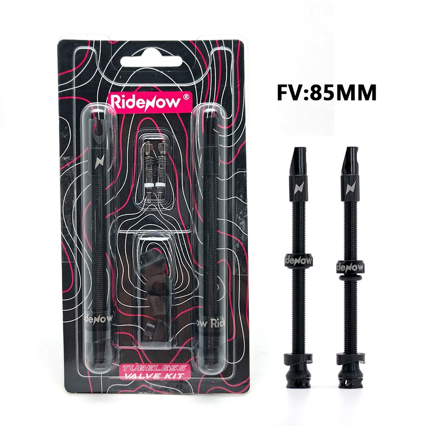 RIDENOW – Pack de 2 válvulas tubeless con tapón multifunción y accesorios. FV Presta 45mm / 65mm / 85mm