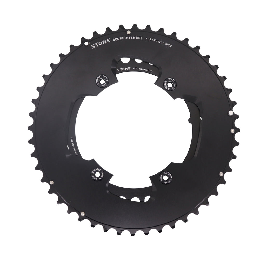 STONE – Platos Redondos 2X 107 BCD Compatible con SRAM Force para SRAM Cadenas Flat Top, Gravel Carretera Road CNC Aluminio 7075-T651, 4 Brazos,Force AXS potenciómetro, FC-FRC-D1
