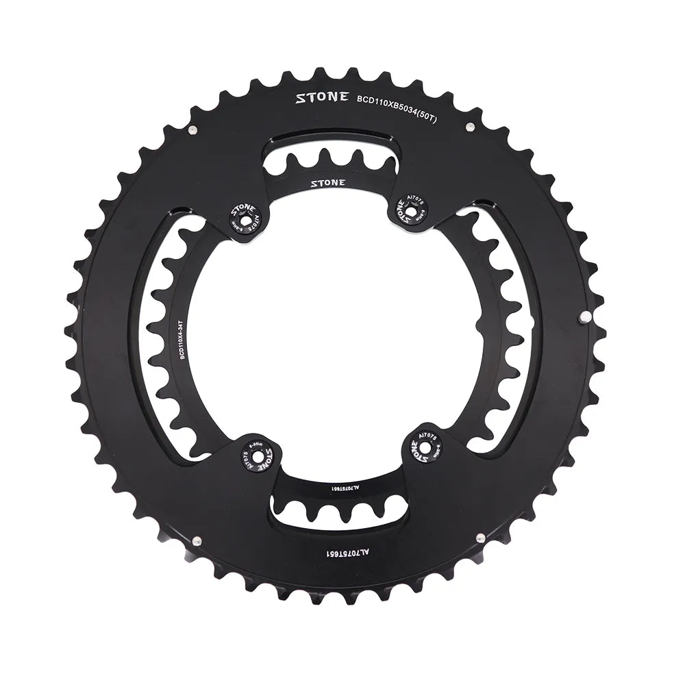 STONE - Platos Redondos 2X 110 BCD Compatible con Shimano (FC) Carretera y Rotor 4x110BCD Road Road CNC Aluminio 7075-T651, 4 Brazos, 5800 105, 6800 Ultegra, 9000 Dura Ace